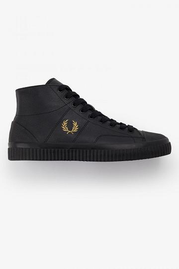 Black Fred Perry Hughes Mid Women's Shoes | PH 1853RVDW